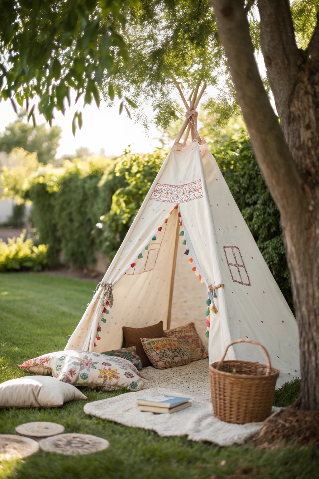 Create a magical backyard hideaway with a handcrafted tepee—perfect for party fun and cozy moments.