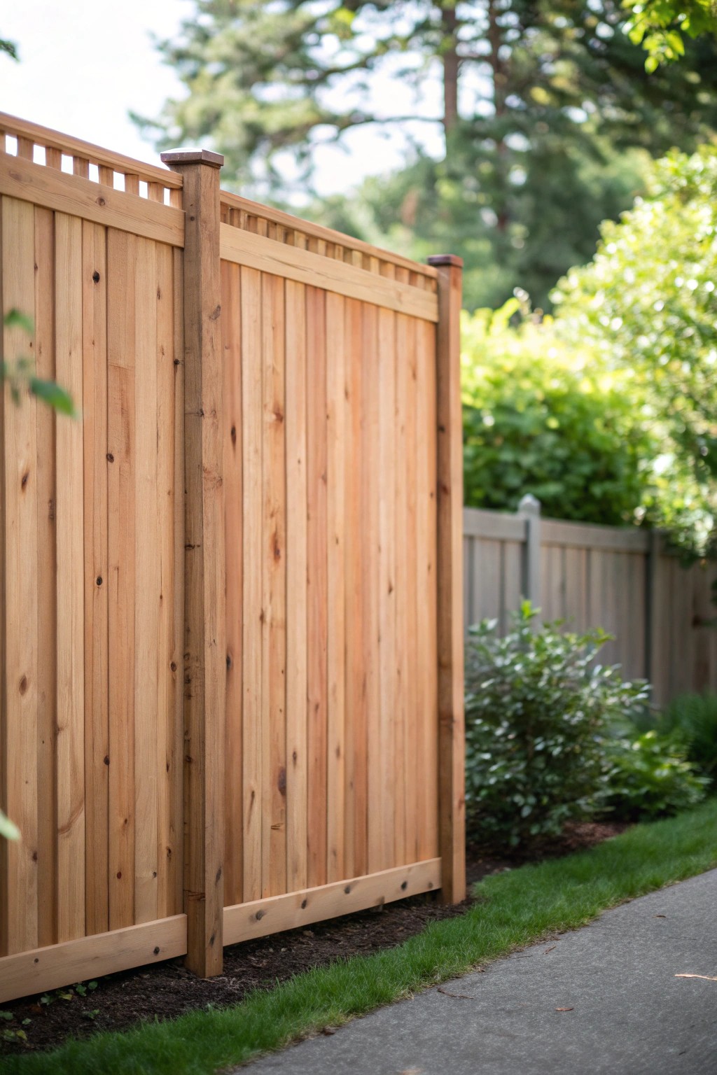 Timeless charm: a classic cedar wooden fence for backyard privacy.