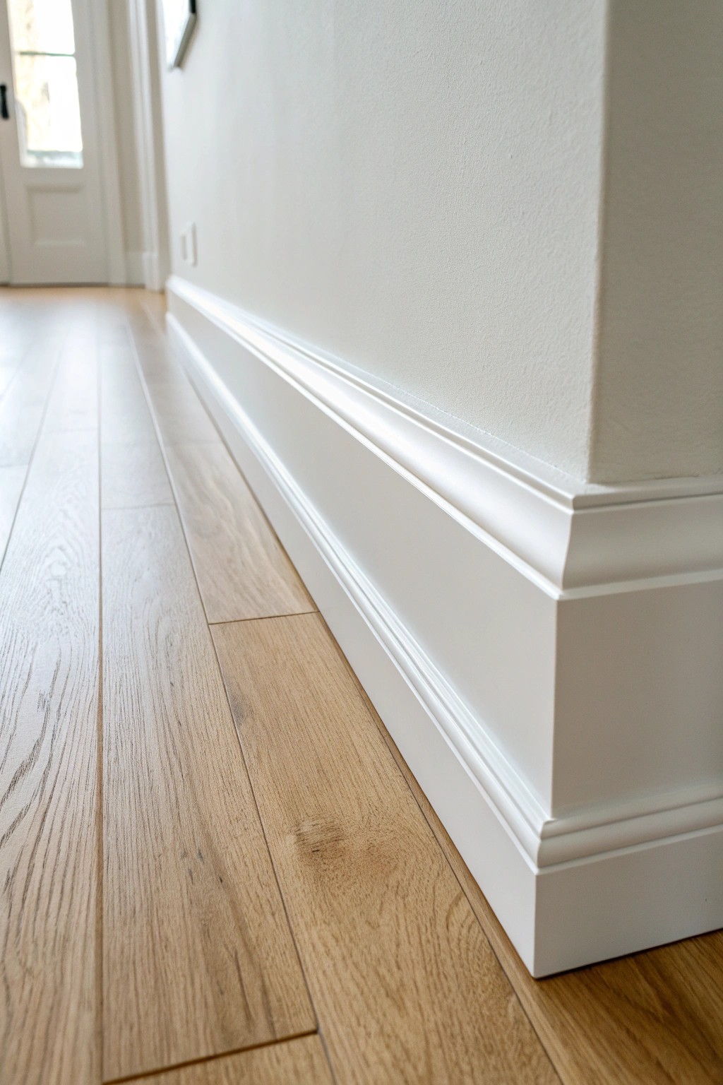 Classic farmhouse charm: simple white baseboard trim for timeless, inviting spaces.