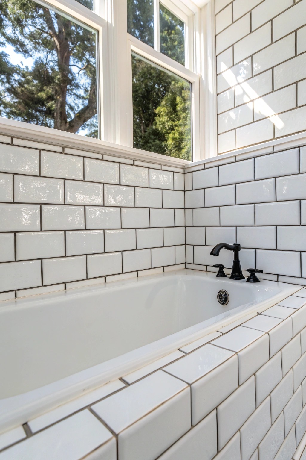 Timeless simplicity: classic white subway tiles meet matte black elegance.