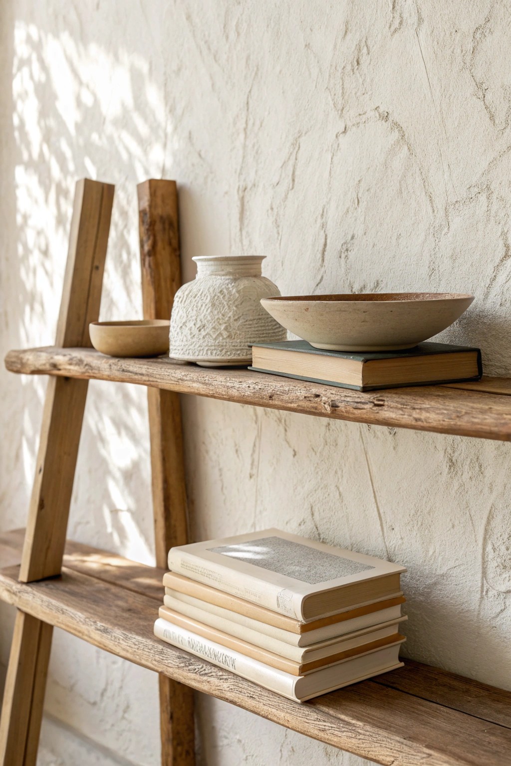 Elevate your shelf: Mix vertical and horizontal books for effortless, curated charm.
