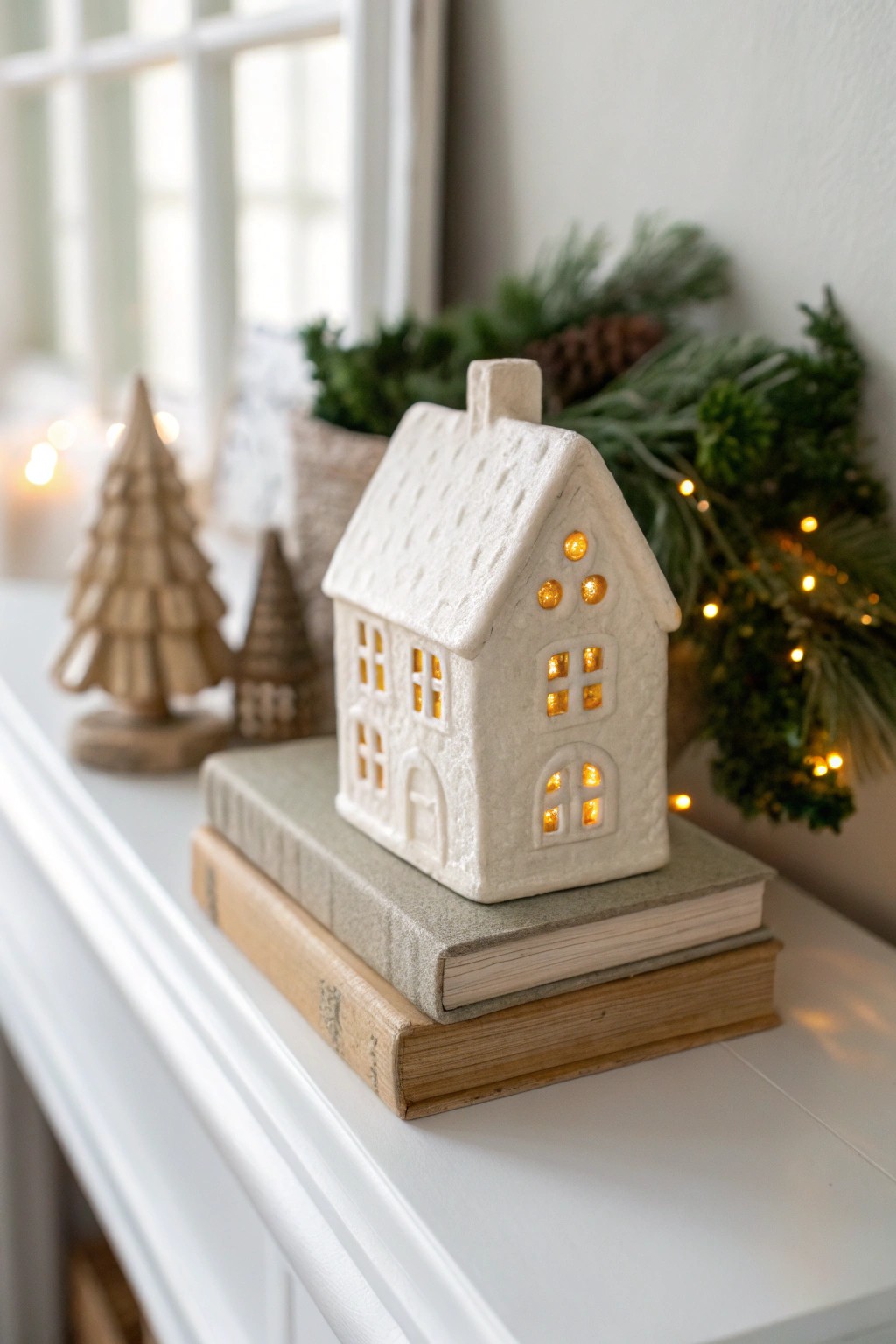 Create a cozy mantelpiece wonderland with handcrafted Christmas village charm.