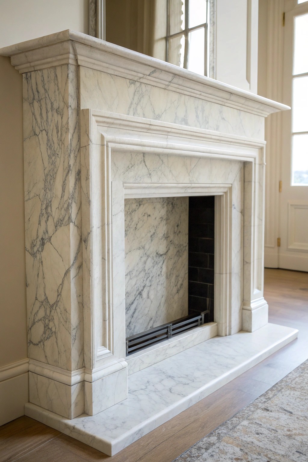 Timeless simplicity: a classic marble fireplace surround for effortless elegance.