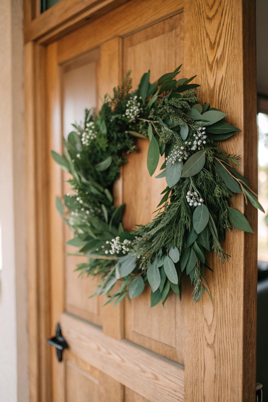Invite nature in with a timeless eucalyptus wreath—classic beauty for your front door.