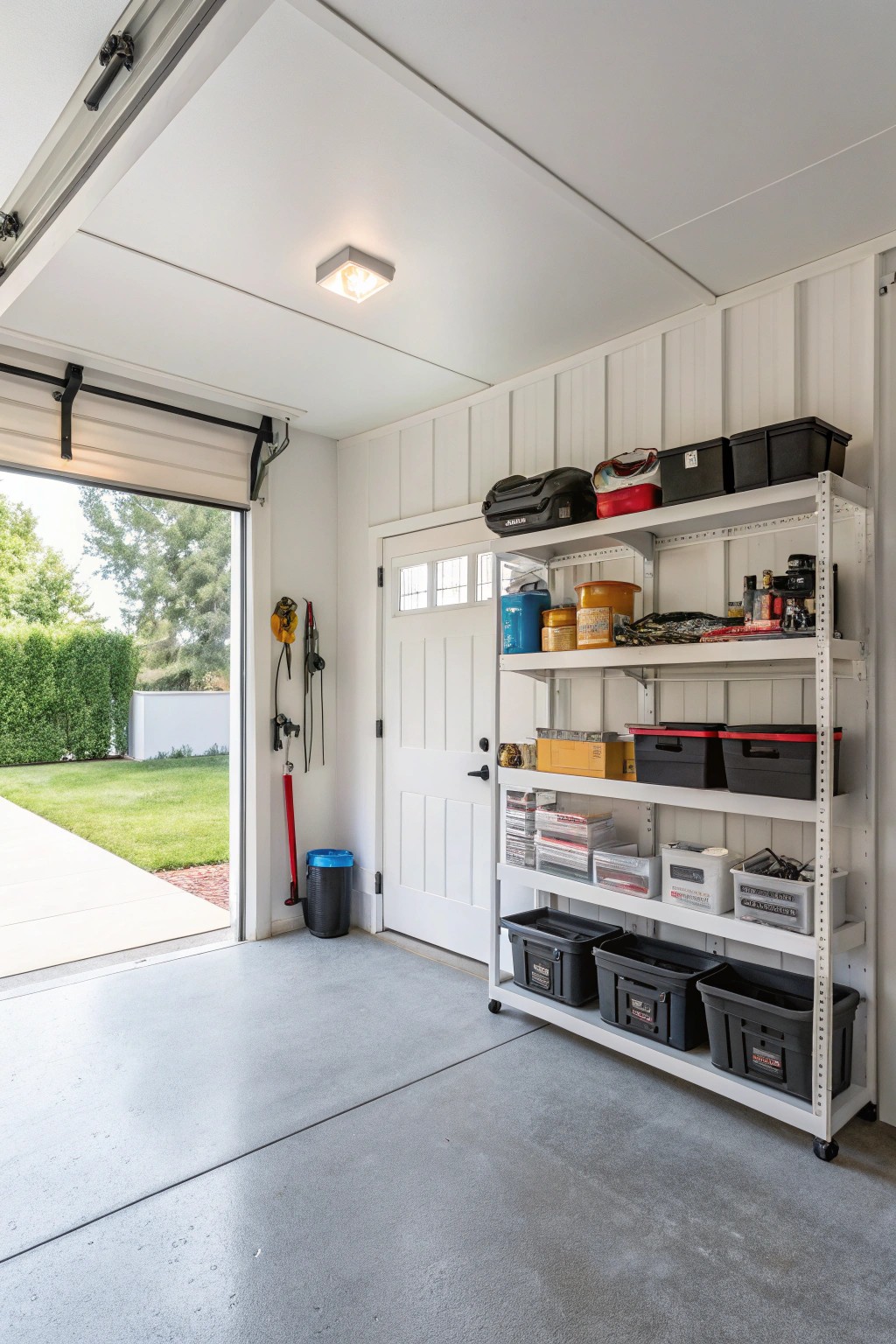 Classic white walls give this garage a spacious, airy feel.
