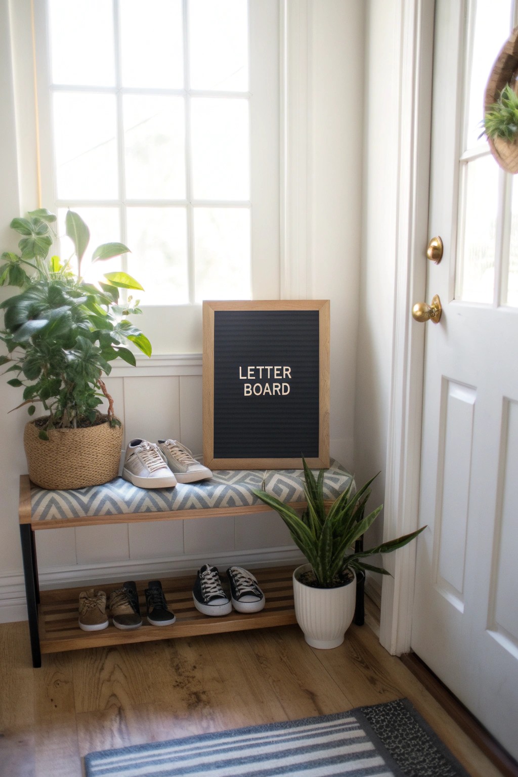 A cheerful letter board in the entryway inspires everyone who walks through the door.