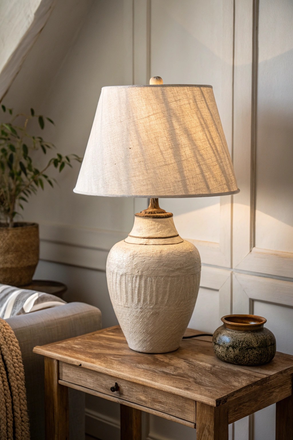 Layer your space with handcrafted lighting for warmth and depth.