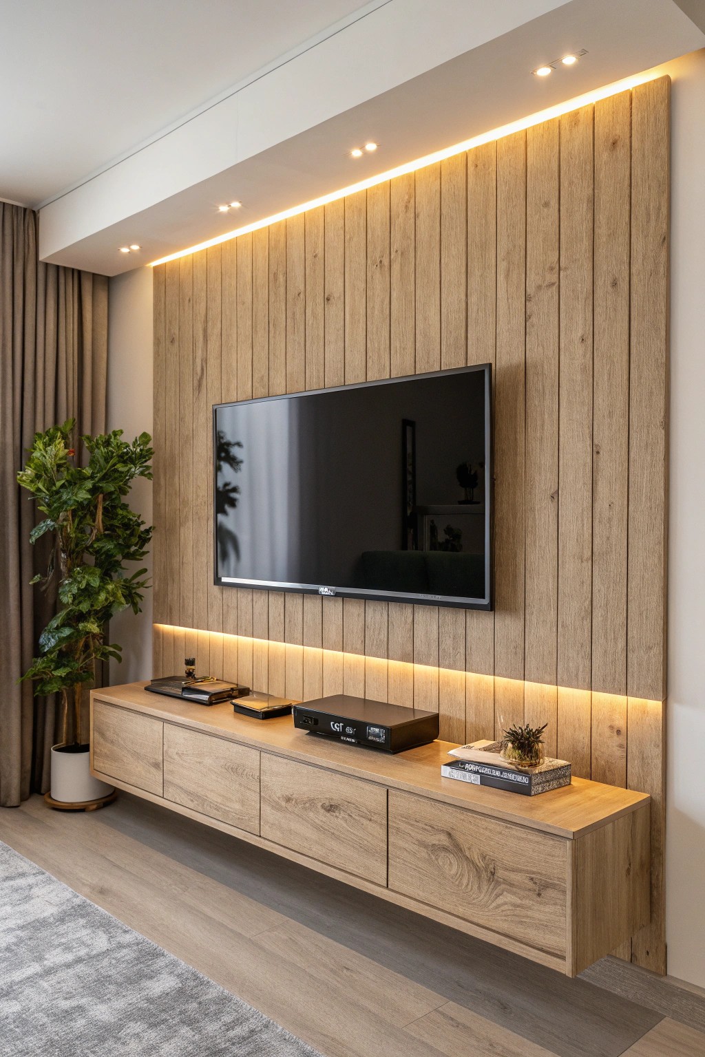 Effortless style: a wall-mounted entertainment zone for small spaces.