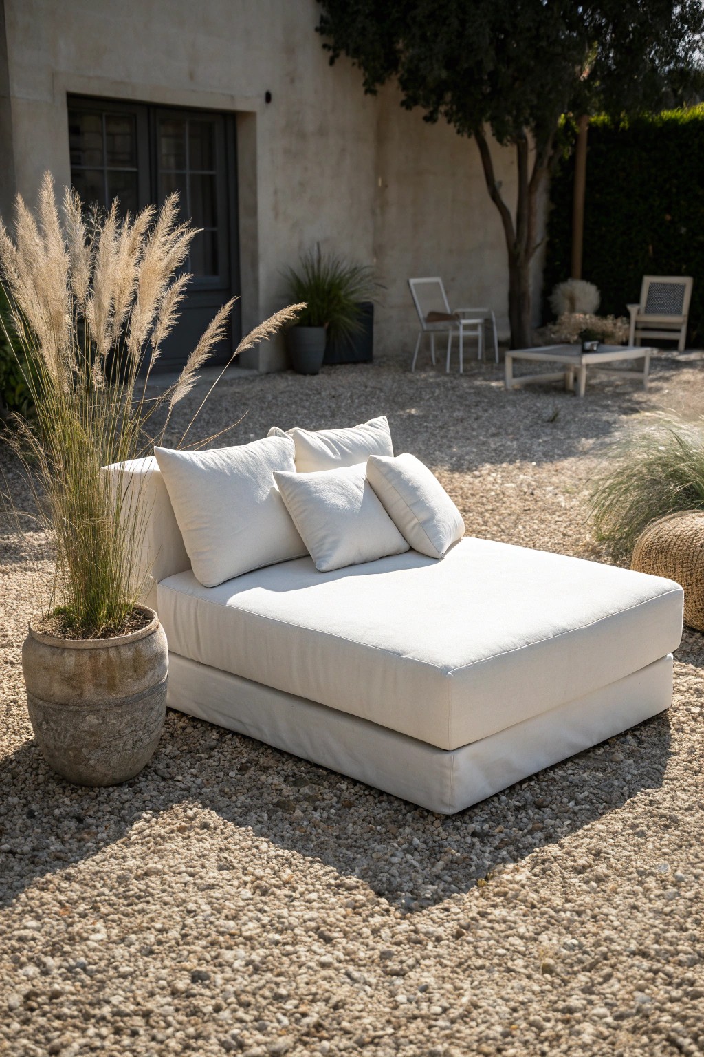 Serene simplicity: a minimalist backyard lounge retreat.