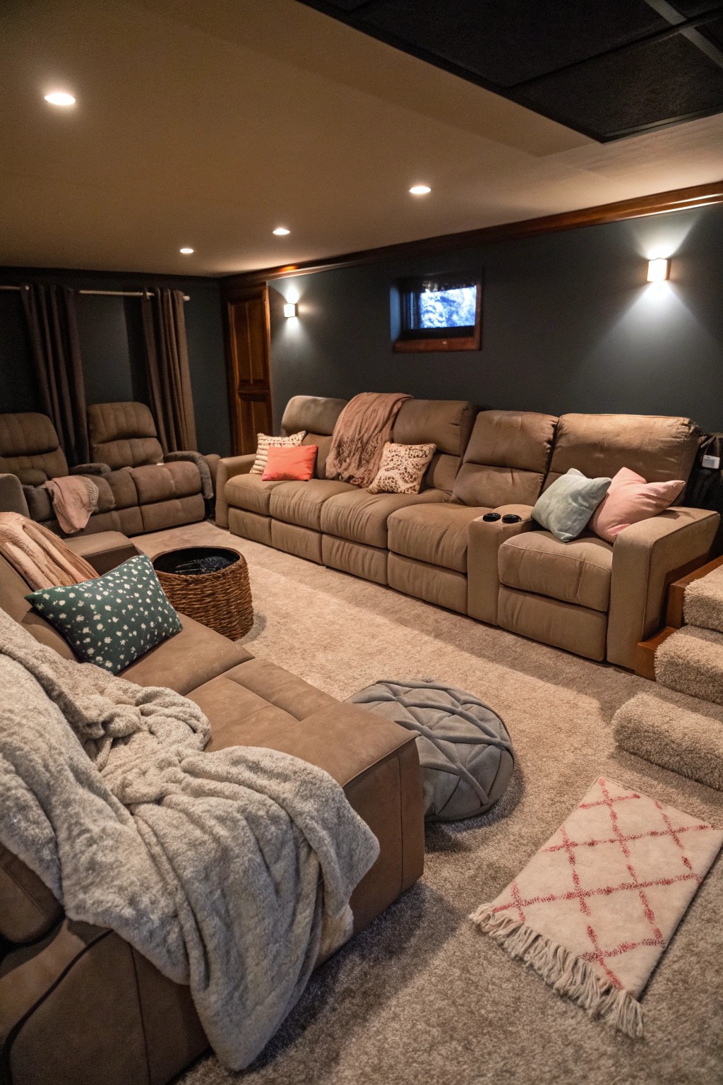 Layered seating arrangements ensure every movie night feels like a luxurious retreat.
