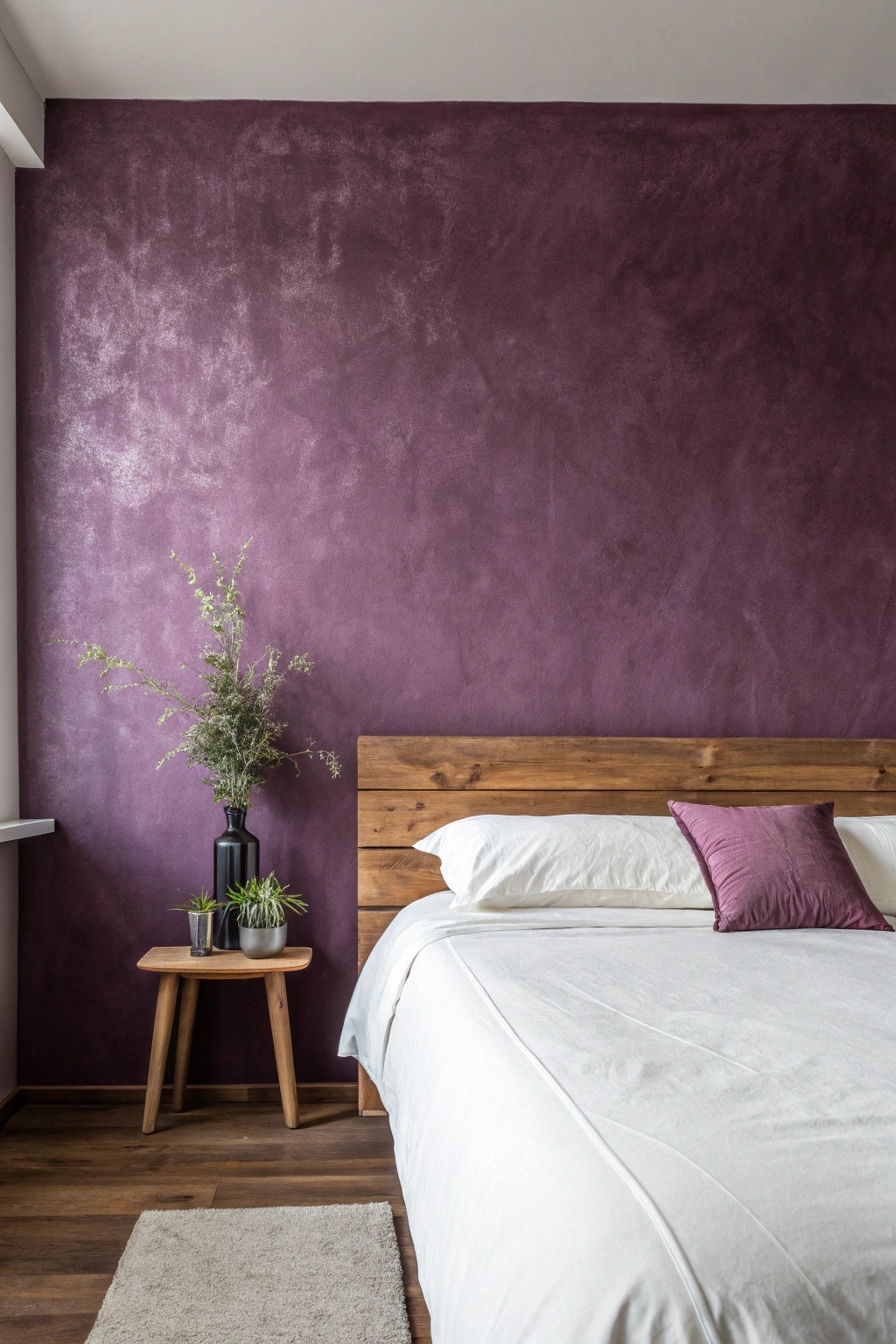 Make a statement with a deep plum accent wall—elegant, calming, and effortlessly chic.