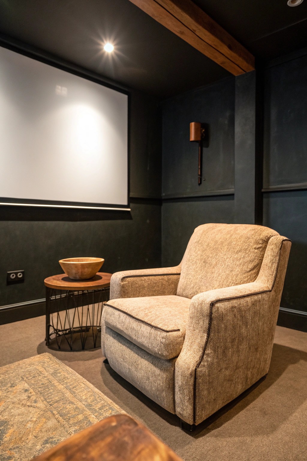 Transform your space: Deep, dark walls set the stage for a cozy cinematic escape.