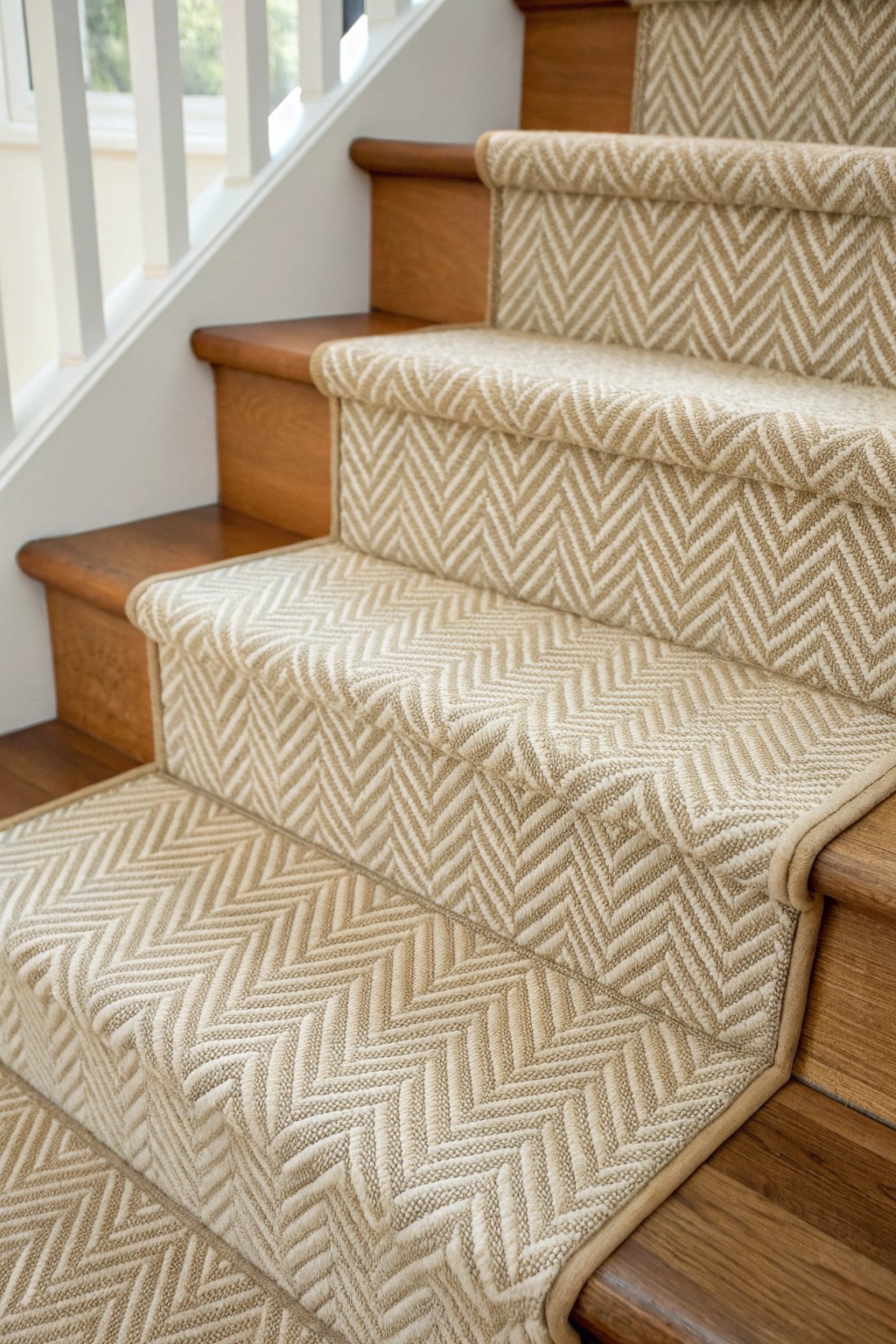 Classic herringbone elegance—timeless texture for your staircase.