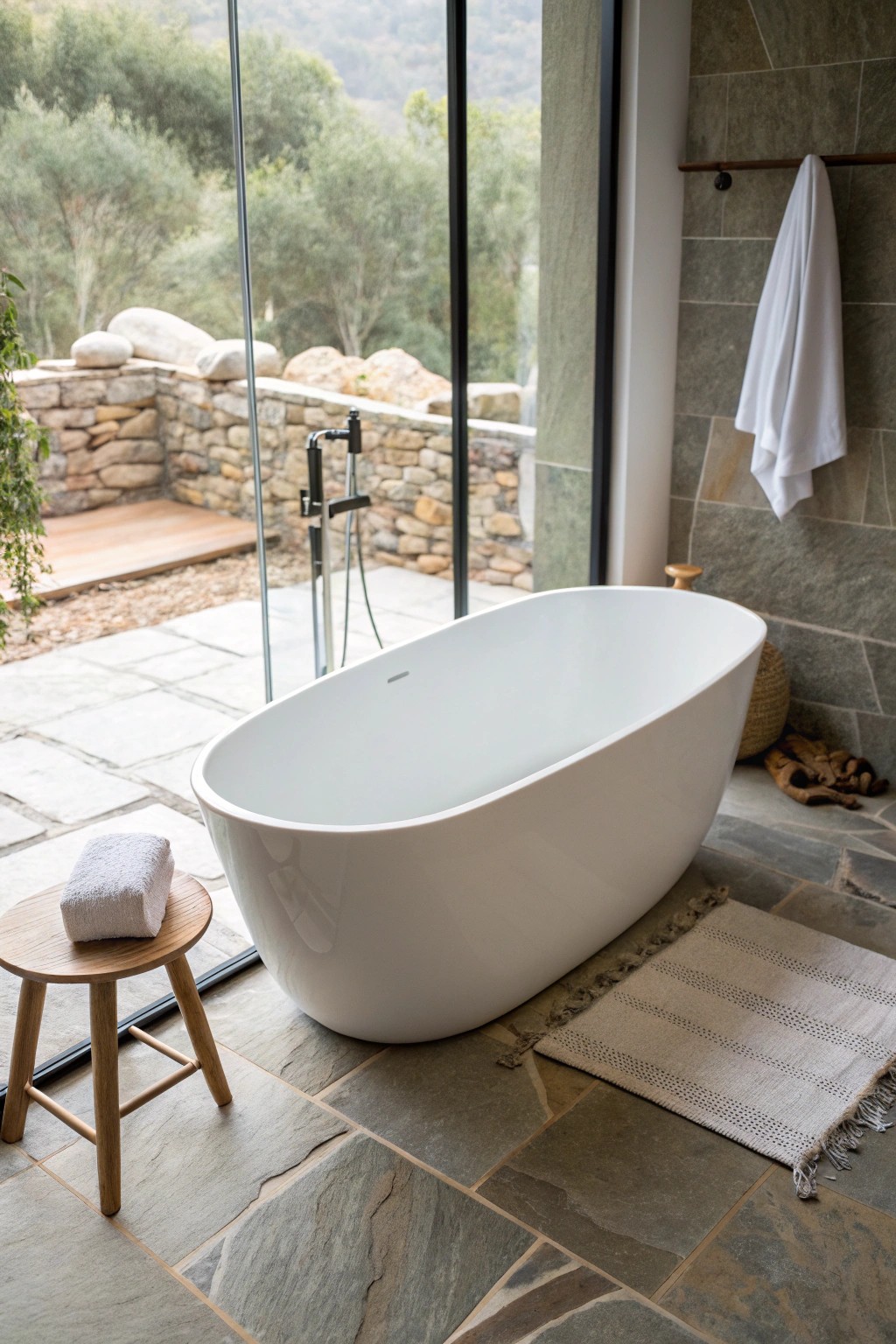 Elevate your bathroom with the timeless elegance of a freestanding tub inside a glass shower sanctuary.