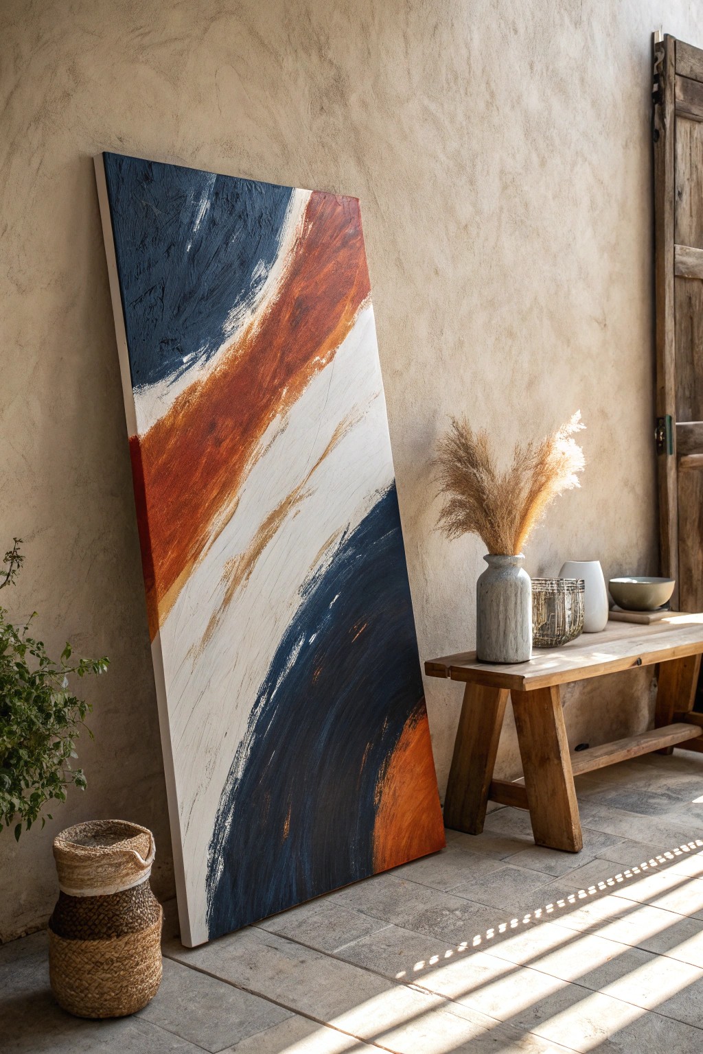 Make a bold statement with a beautifully crafted oversized abstract painting—where artistry meets simplicity.