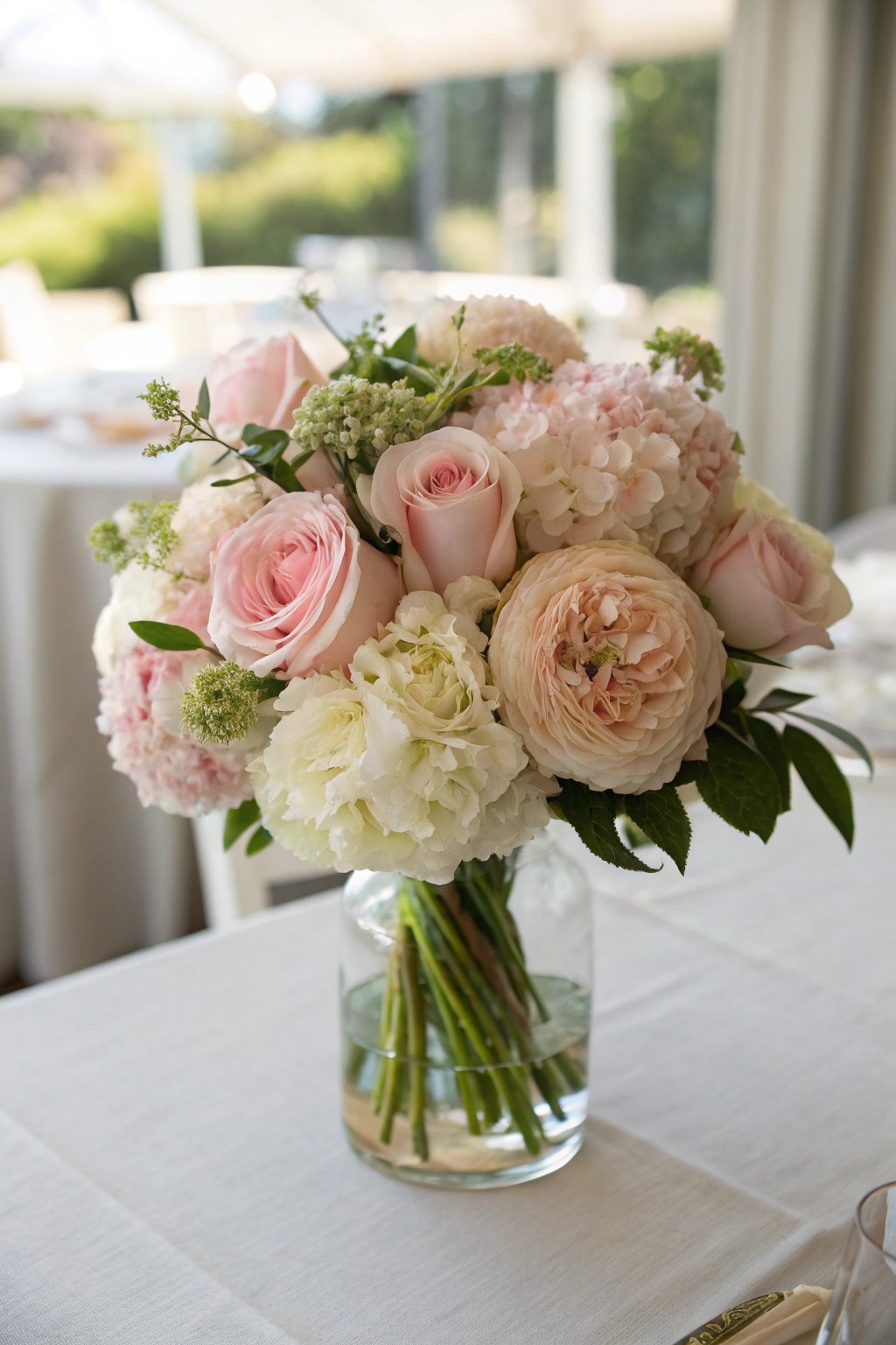Dreamy garden florals: a timeless wedding centerpiece that captures natural beauty and elegance.