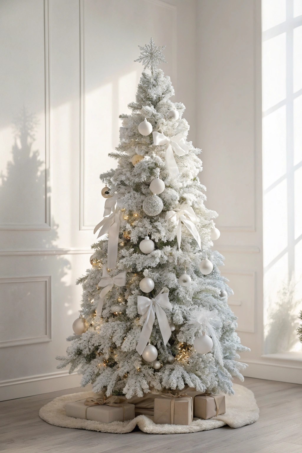 Embrace timeless elegance with a serene all-white Christmas tree.