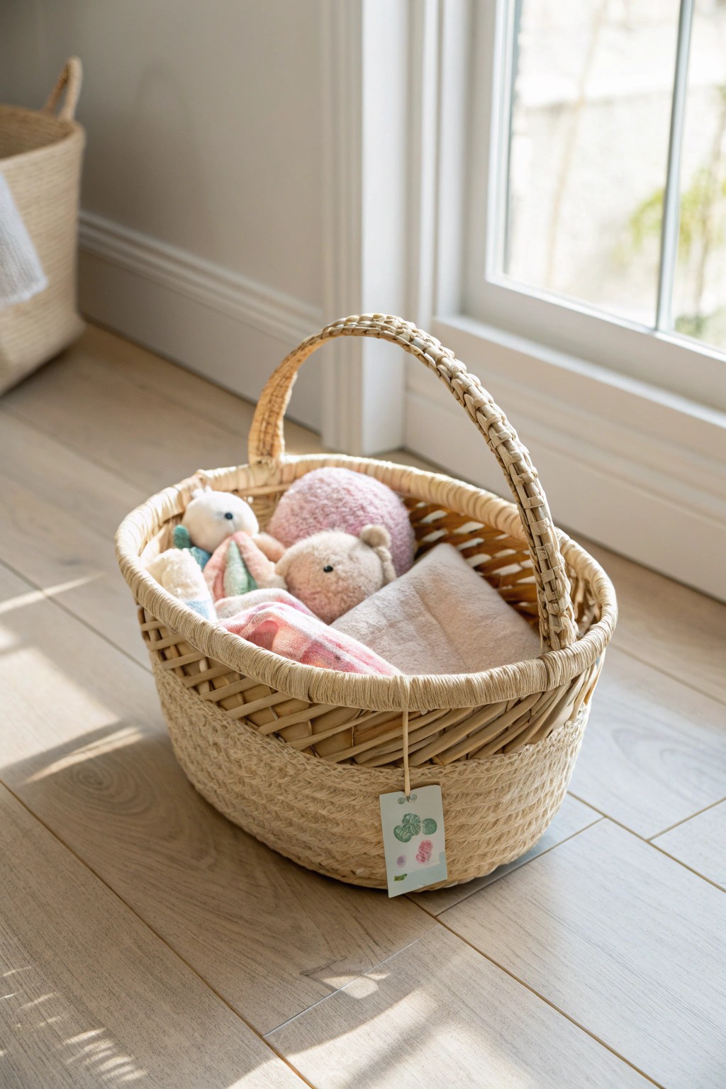 Beautifully organized playroom toy rotation basket—simplicity meets joyful function.