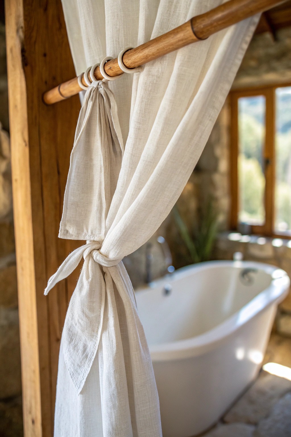 Embrace laidback elegance with a handcrafted tie-top linen curtain.