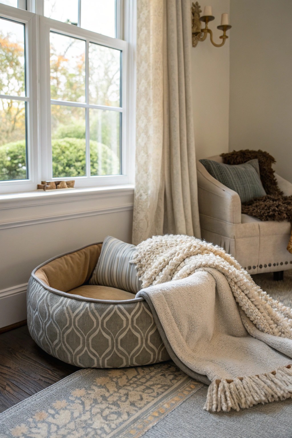 A chic pet nook lets your animal companion be part of your sanctuary.