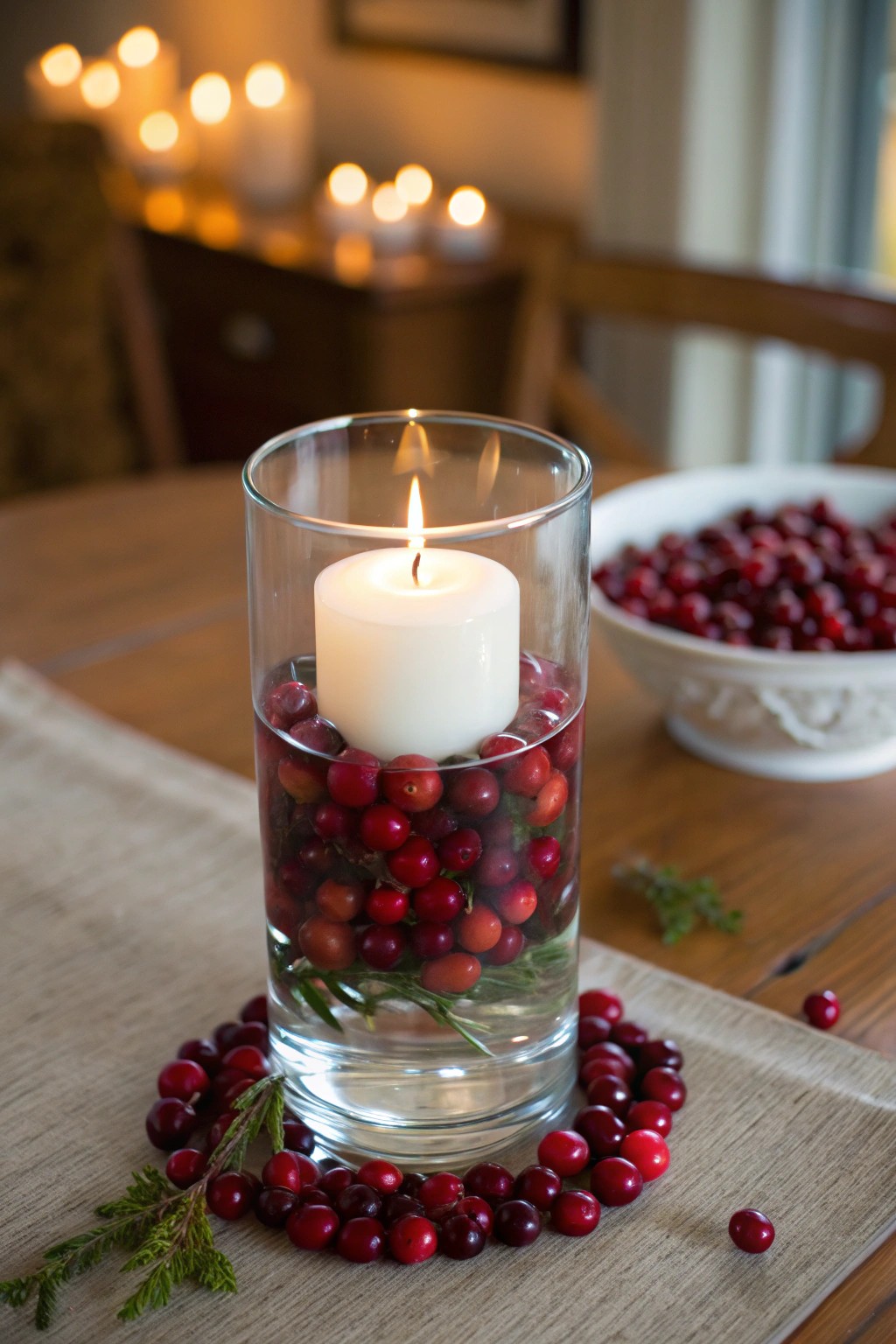 Enchant your table with a simple floating cranberry candle centerpiece—effortless holiday magic.