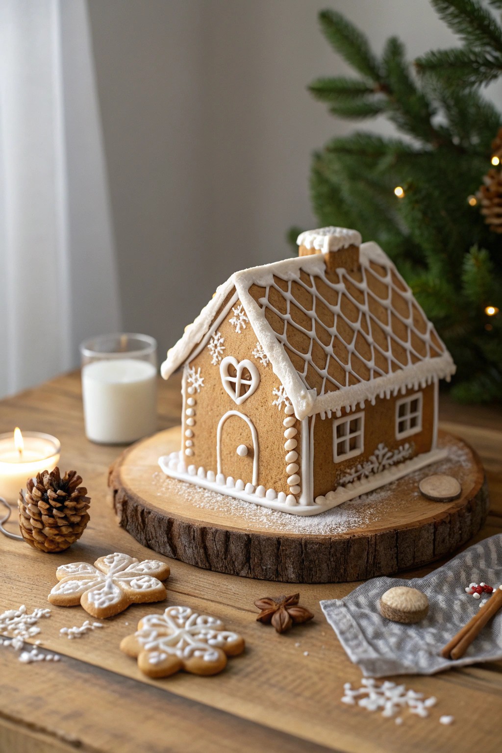 Let your creativity shine with a charming, handcrafted gingerbread house centerpiece.