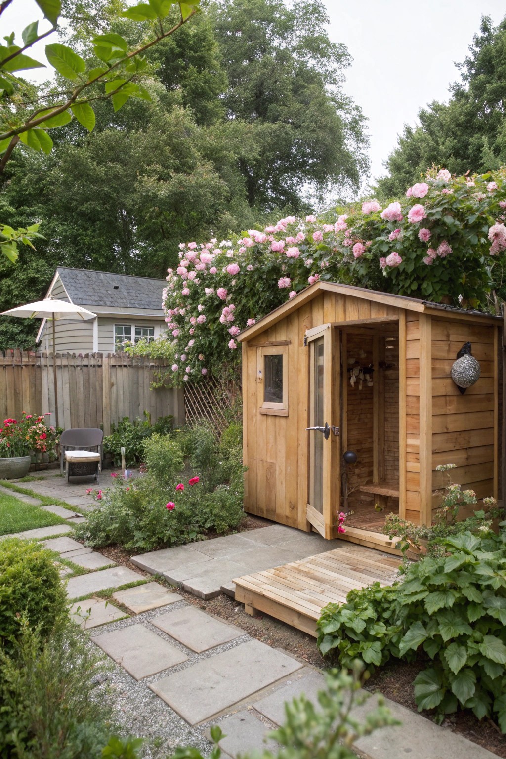 A backyard sauna or shower brings spa-level luxury to your own garden.