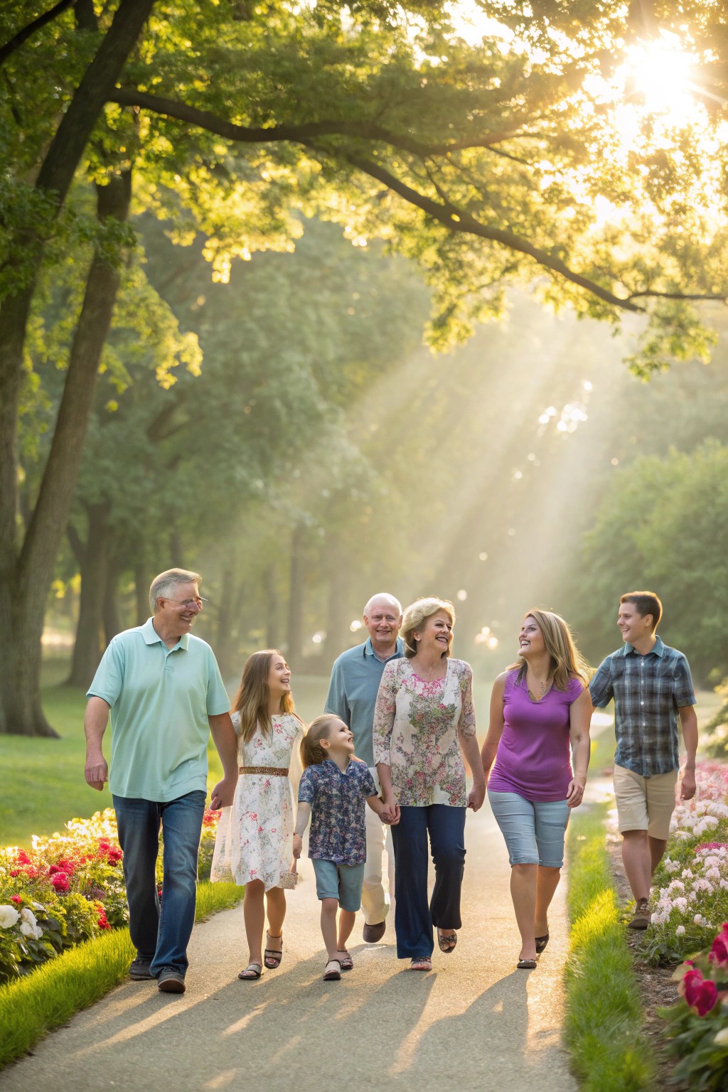 A lively action shot of a family moving together in sync.