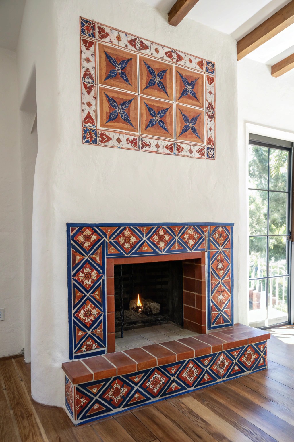 Let bold, artisan tile turn your electric fireplace into a playful focal point.