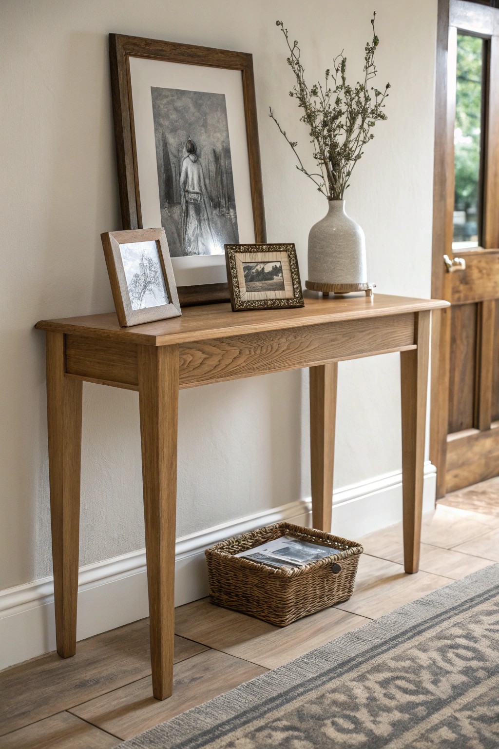 A single framed memory: simple, natural, and inviting entryway style.