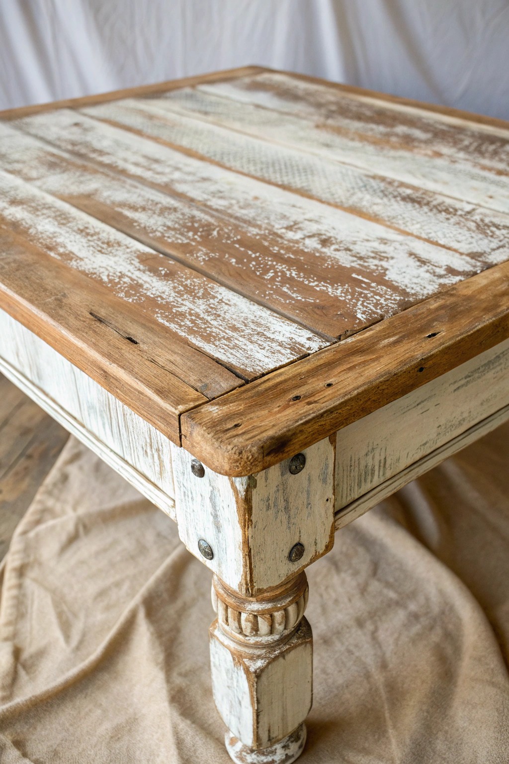 Celebrate the soulful charm of weathered finishes in your farmhouse living room.