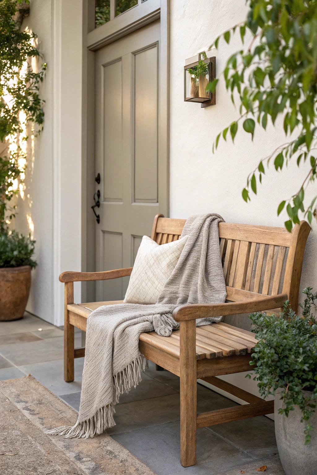 Invite warmth and welcome with a simple bench by your front door.