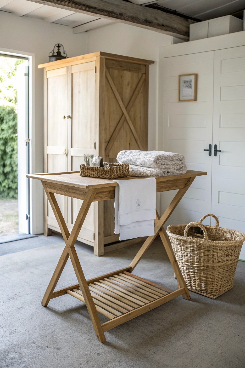 Transform your garage with a stunning minimalist folding station—where laundry meets effortless style.