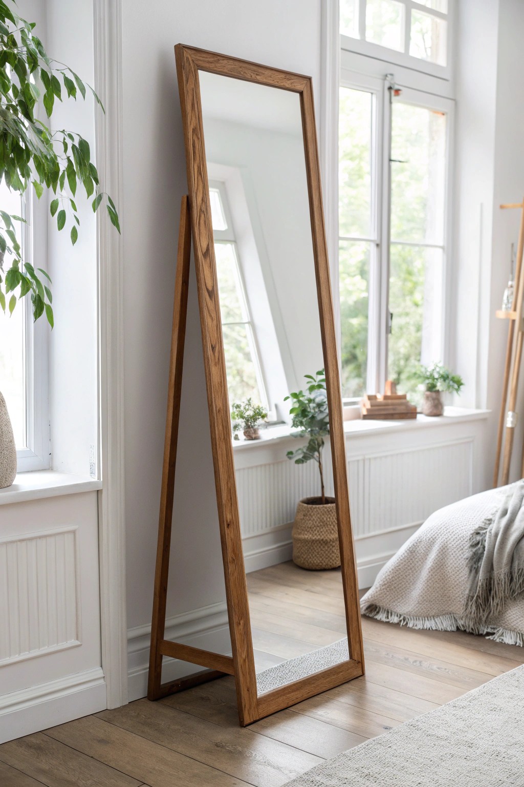 A floor-to-ceiling mirror instantly doubles the light and space in your loft bedroom.