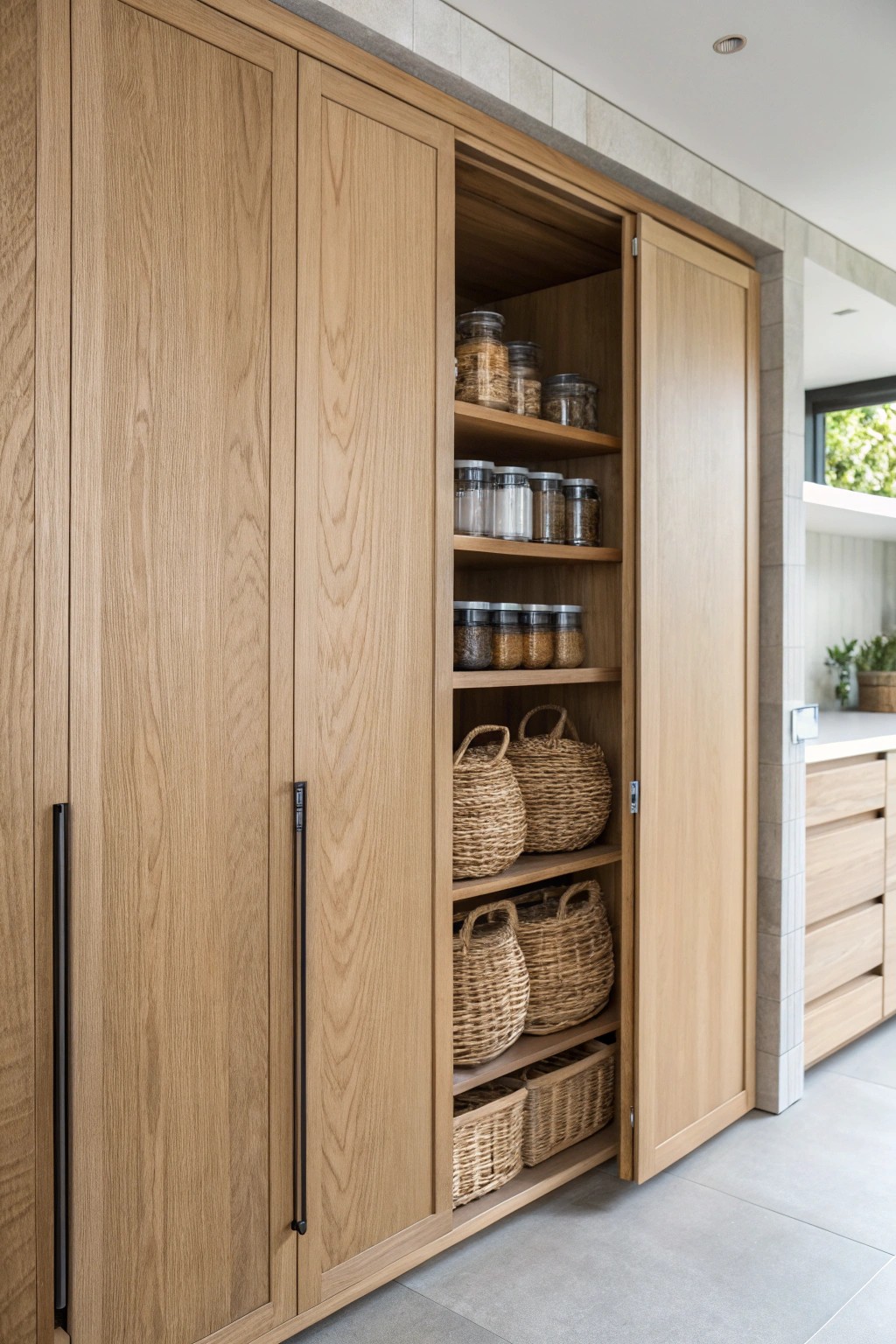 Discover the elegance of a hidden pantry—where seamless design meets clever storage.