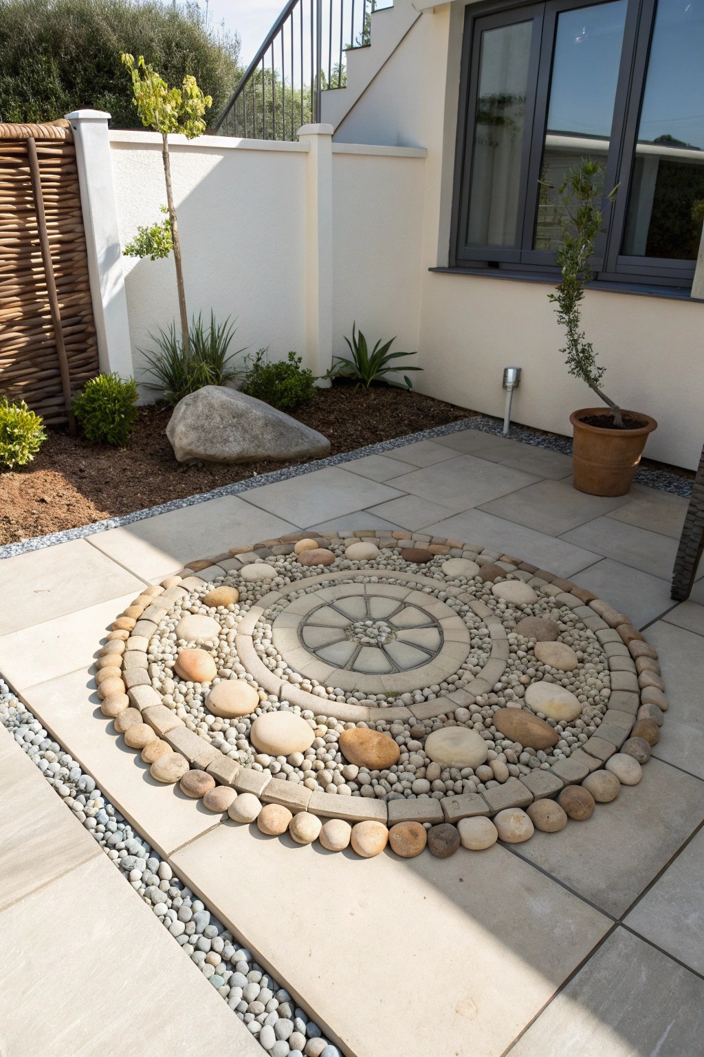 Elevate your patio with the timeless artistry of a handcrafted pebble mosaic.
