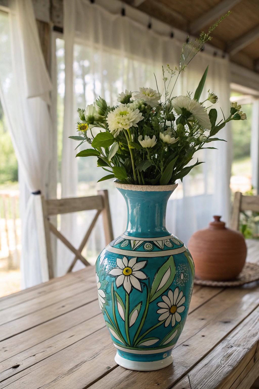 Bring your she shed to life with a bold, handcrafted vase in serene blues and greens.
