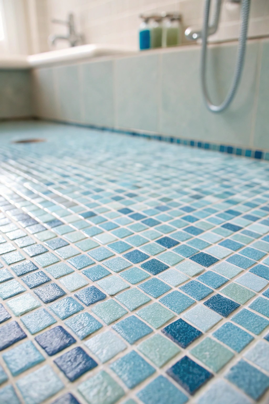 Mini mosaics create a soft, flowing look and practical surface.