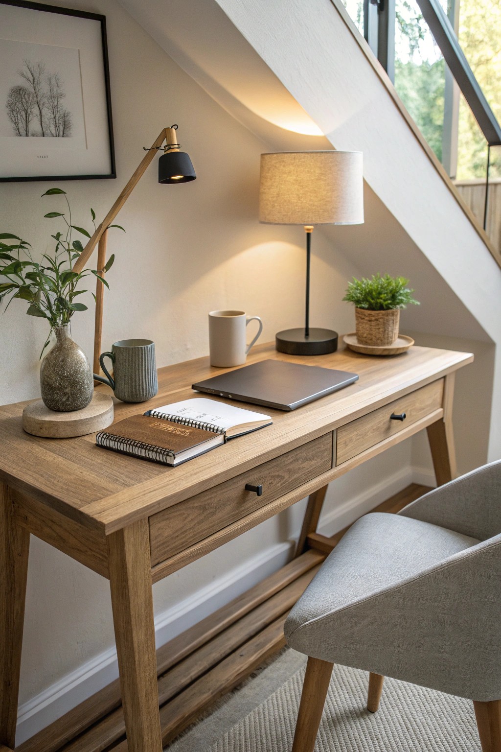 Create a calm, inspiring home office sanctuary with simple design and natural materials.