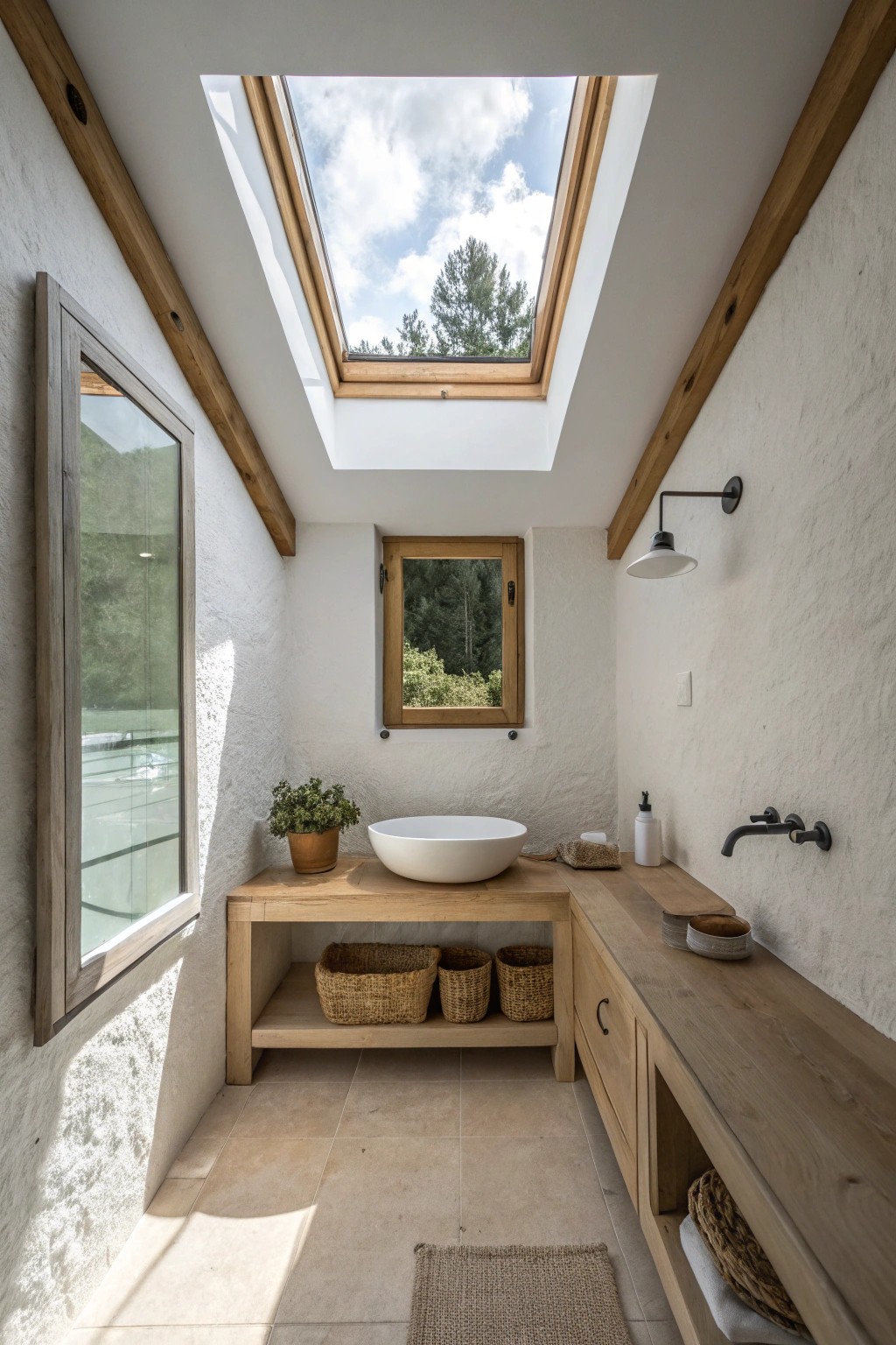 Let natural light transform your small bathroom with a stunning skylight.