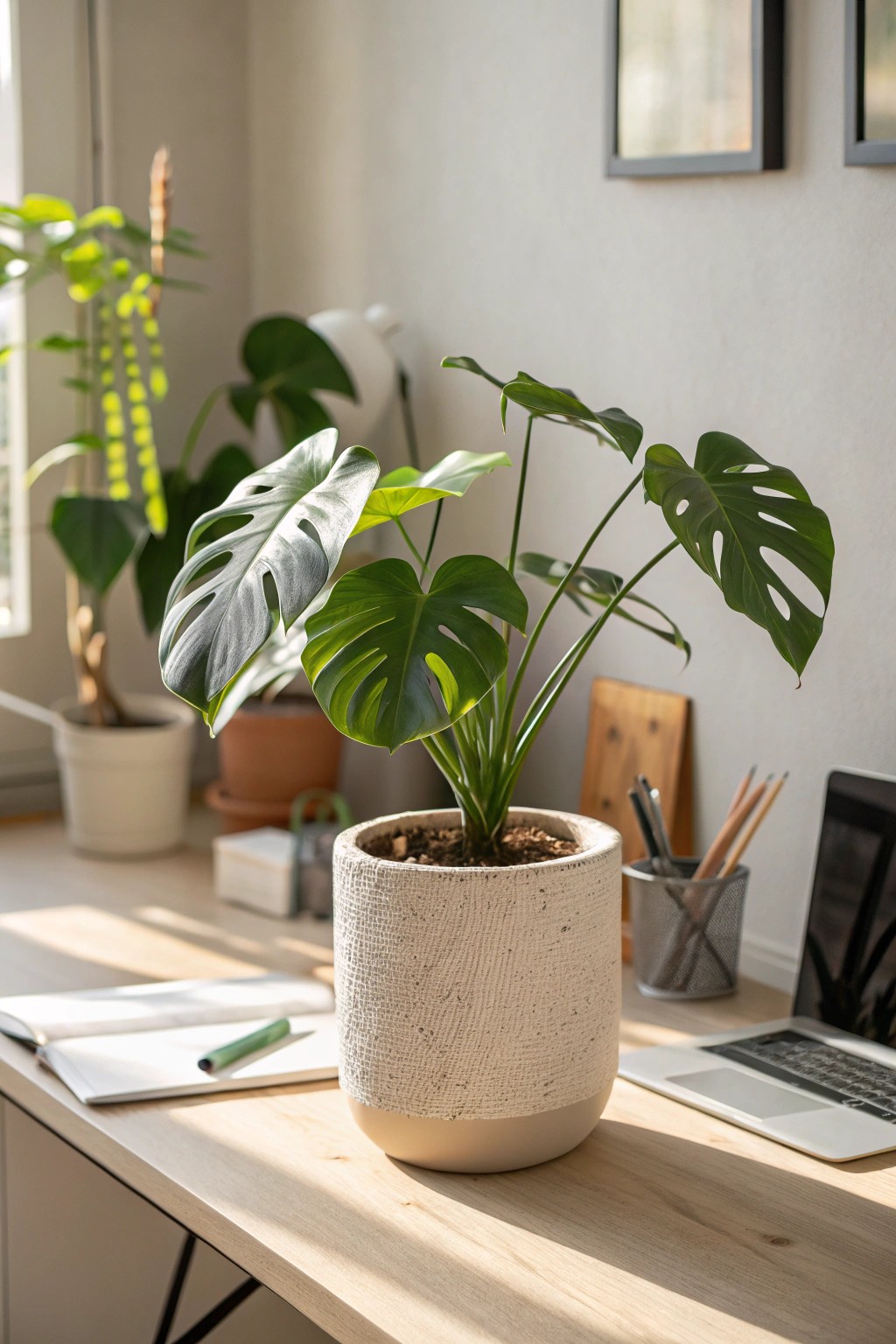 A touch of greenery: Elevate your workspace with simple, natural beauty.