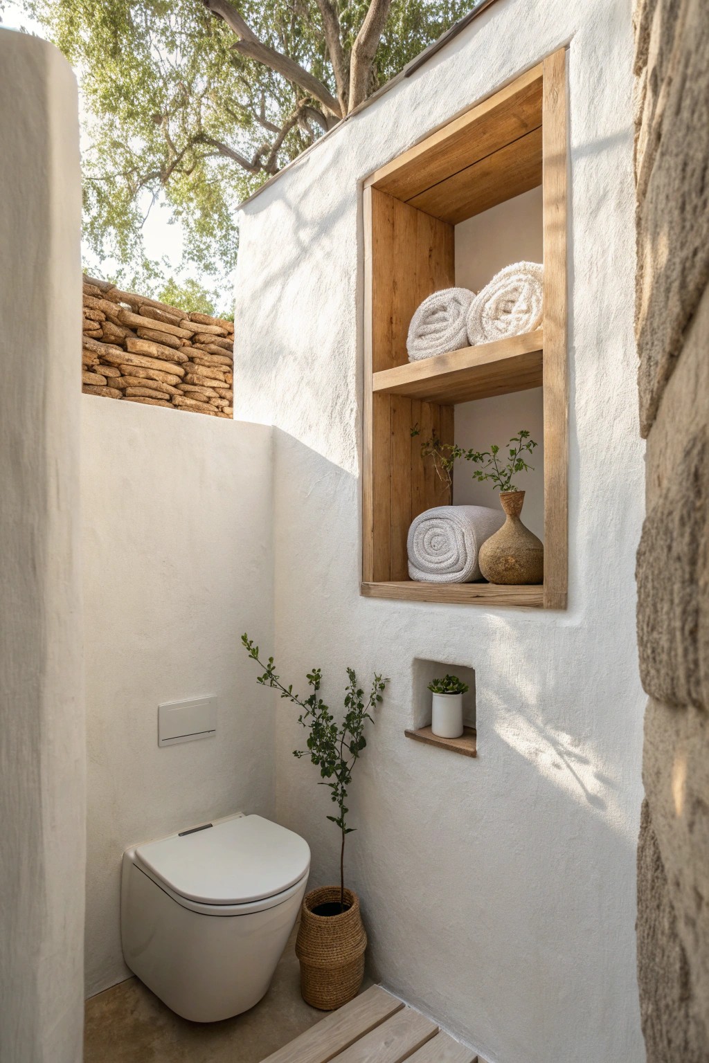 Elevate small bathrooms with a beautifully crafted recessed wall niche—stylish storage that keeps things serene and organized.