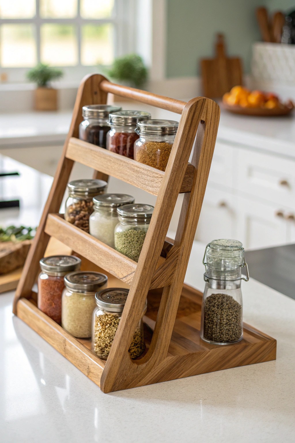Versatile elegance: a minimalist expandable spice rack for organized, beautiful kitchens.
