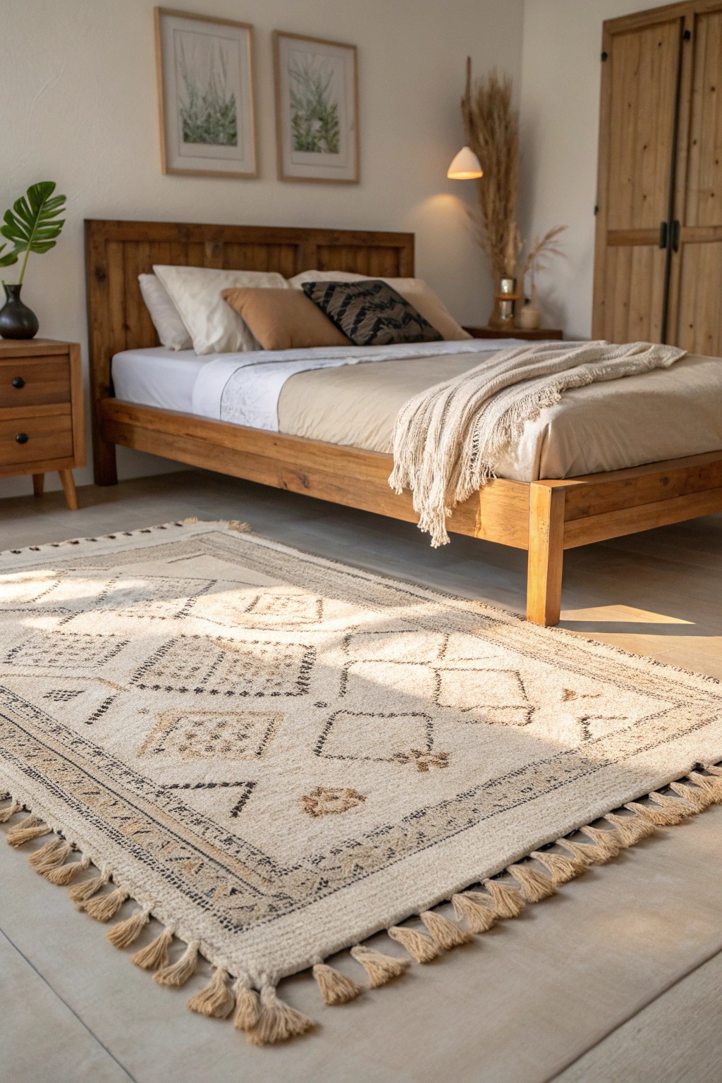 Layered rugs: effortless depth and cozy comfort in your bedroom sanctuary.