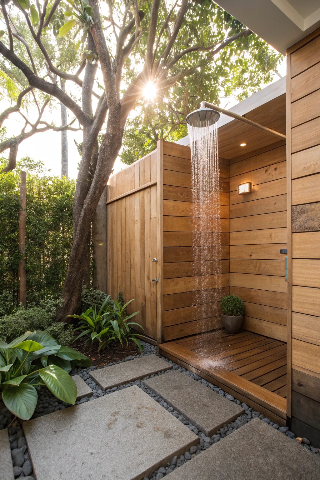 Elevate your backyard with a serene outdoor shower—simple, natural, and oh-so-refreshing.