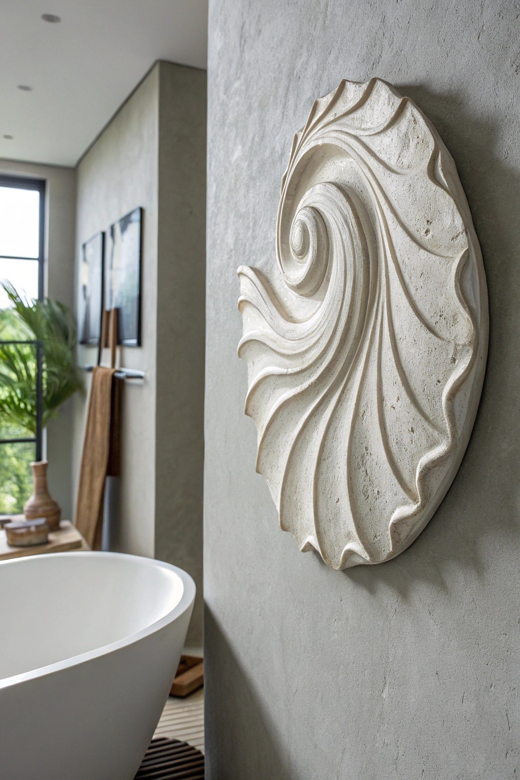 Elevate your bathroom with a sculptural ceramic wall piece—where art meets simplicity.