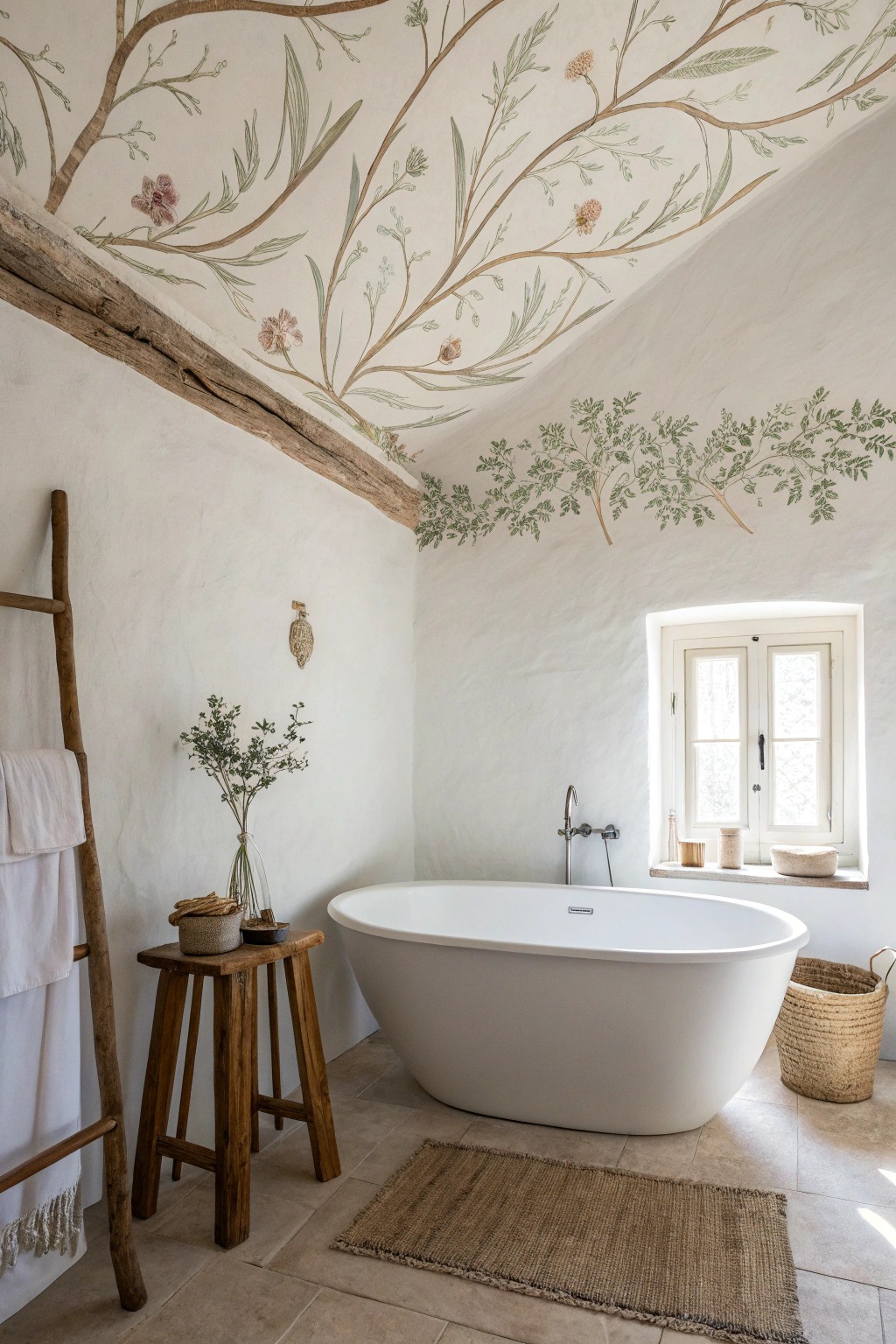 Elevate your bathroom with a beautiful, unexpected wallpapered ceiling.