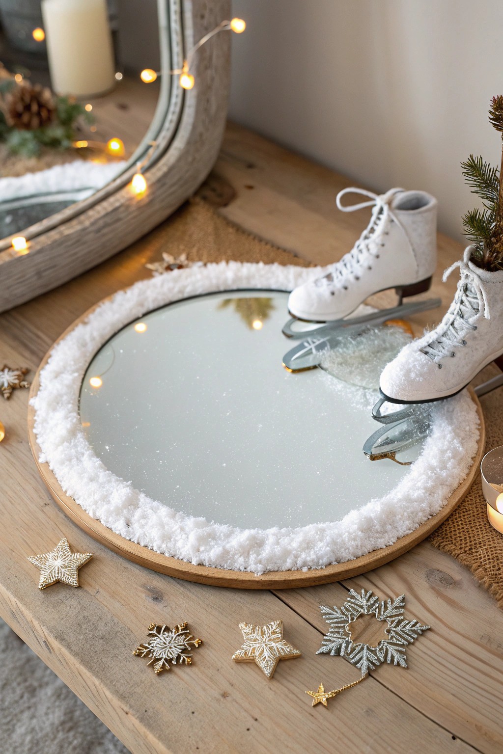 Transform a simple mirror into a magical frozen pond for your Christmas village.