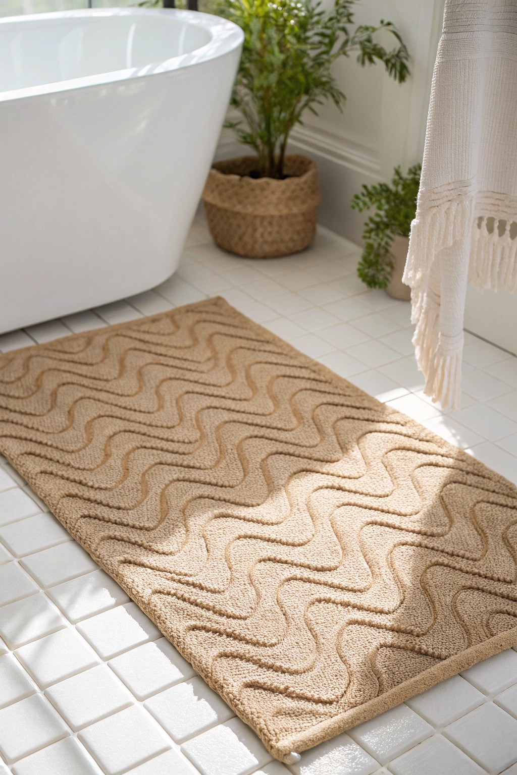 Bring barefoot bliss to your bathroom with a textured natural fiber rug.