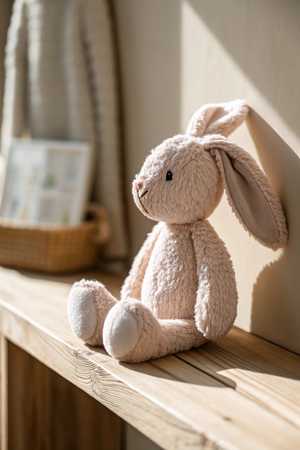 A charming plush bunny adds warmth and playful charm to any room.
